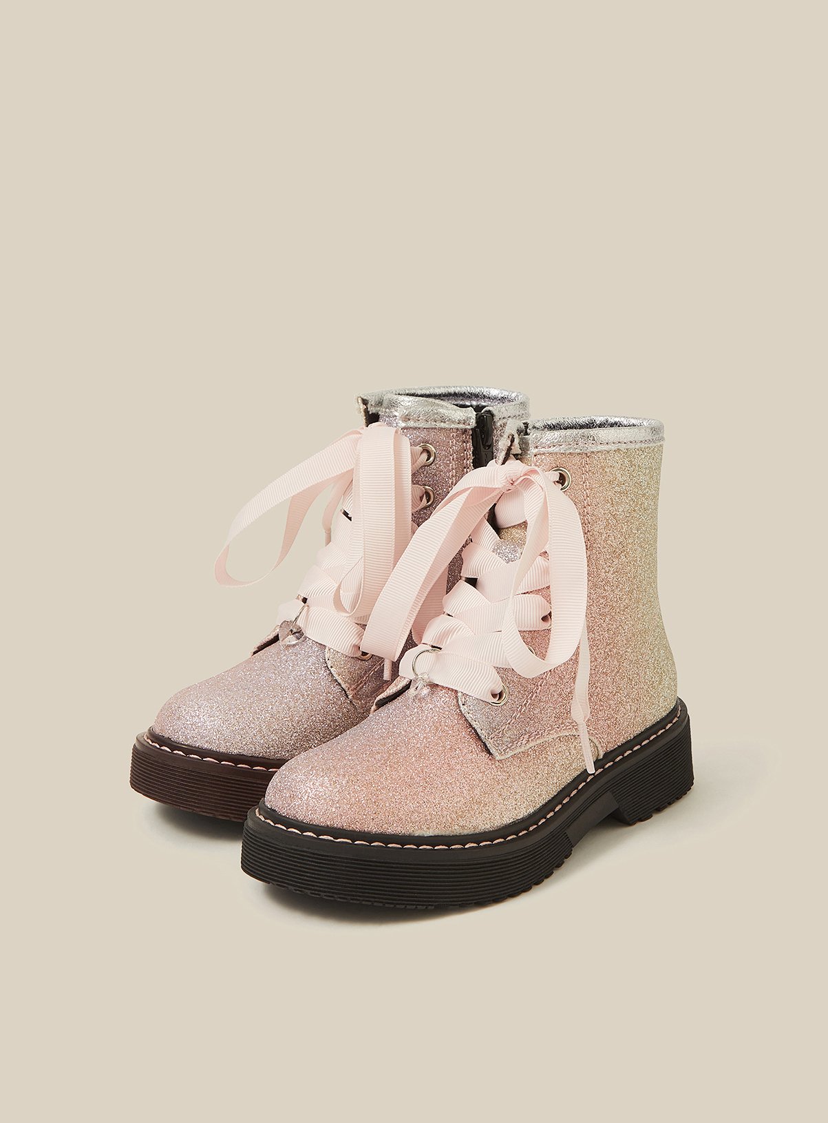 MONSOON Ombré Glitter Lace-Up Boots 10 Infant - Image 1 thumbnail